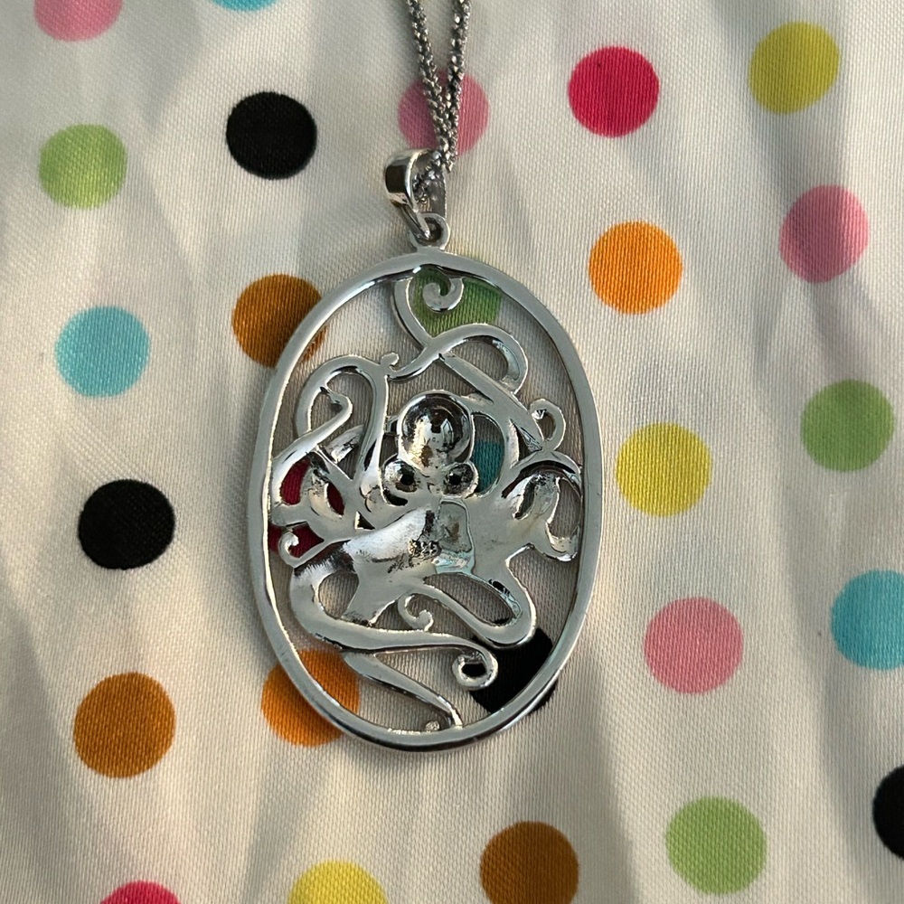 Silver and Blue Octopus Pendant Necklace - Picture 4 of 9